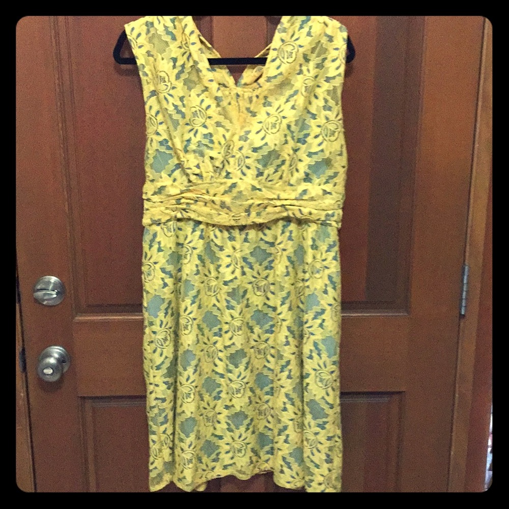 Anthropology Tracy Reese Dress Yellow & Gray Lace